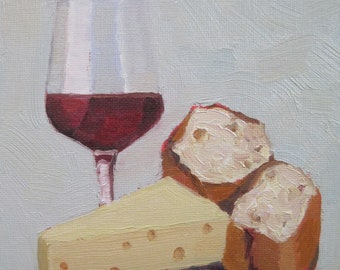 Jennifer Boswell 12x12 Wine and Cheese Signed Canvas Print from Original Oil Painting Kitchen Painting  Housewarming Gift Ready to Hang