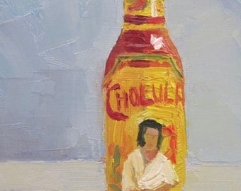 Jennifer Boswell Hot Sauce 8x12 Canvas Print from Original Oil Painting by J Boswell Kitchen Painting Abstract Still Life Ready to Hang