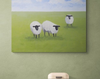 Jennifer Boswell 40x30 Sheep Signed Canvas Print from Original Oil Painting Large Sheep Nursery or Kitchen Farmhouse Art Wired to Hang