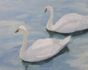 Jennifer Boswell 20x20 White Swans Signed Canvas Print from Original Oil Painting Kitchen Painting Housewarming Gift Nursery Ready to Hang