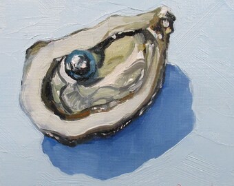 Jennifer Boswell 12x12 Oyster Signed Canvas Print from Original Oil Painting Kitchen Painting Beach Housewarming Gift Ready to Hang