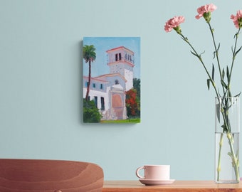 Jennifer Boswell Santa Barbara Courthouse Art 8x12 Signed Canvas Print of Original Oil Painting Urban Landscape Ready to Hang
