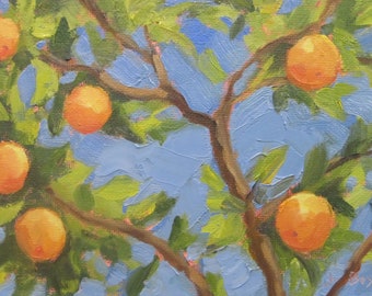 Jennifer Boswell Orange Tree 12x8 Signed Canvas Print from Original Oil Painting Abstract Landscape Kitchen Painting Ready to Hang