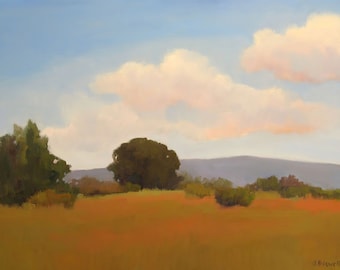 Jennifer Boswell Santa Barbara Art 36x48 Signed Stretched Canvas Print from Original Oil Painting Clouds Carpinteria Bluffs Wired to Hang