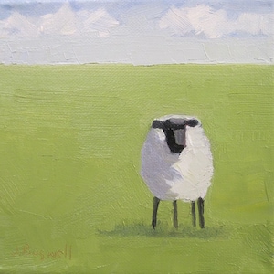 Jennifer Boswell Canvas Print 8x8 Sheep Meadow Signed Canvas Print From Original Oil Painting Kitchen Painting Modern Farmhouse Nursery Gift