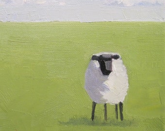 Jennifer Boswell Canvas Print 8x8 Sheep Meadow Signed Canvas Print From Original Oil Painting Kitchen Painting Modern Farmhouse Nursery Gift