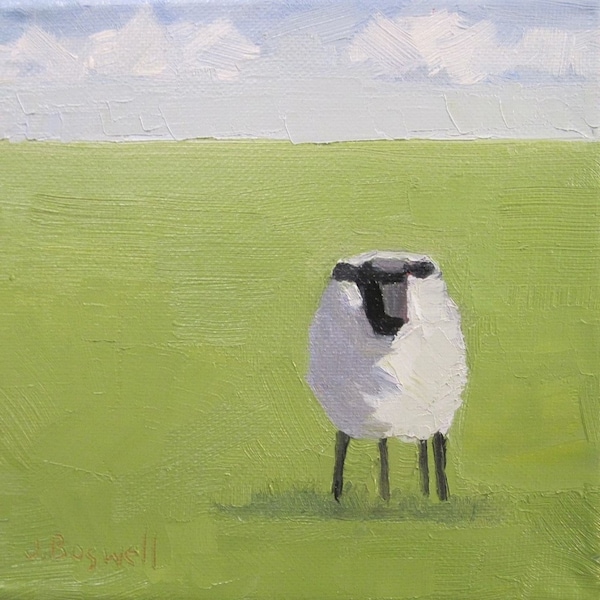 Jennifer Boswell Canvas Print 8x8 Sheep Meadow Signed Canvas Print from Original Oil Painting Kitchen Painting Modern Farmhouse Nursery Gift