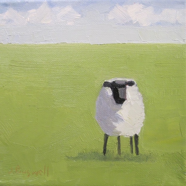 Canvas Print Jennifer Boswell 8x8 Sheep Meadow Signed Canvas Print From Original Oil Painting Kitchen Print Modern Farmhouse Nursery Gift