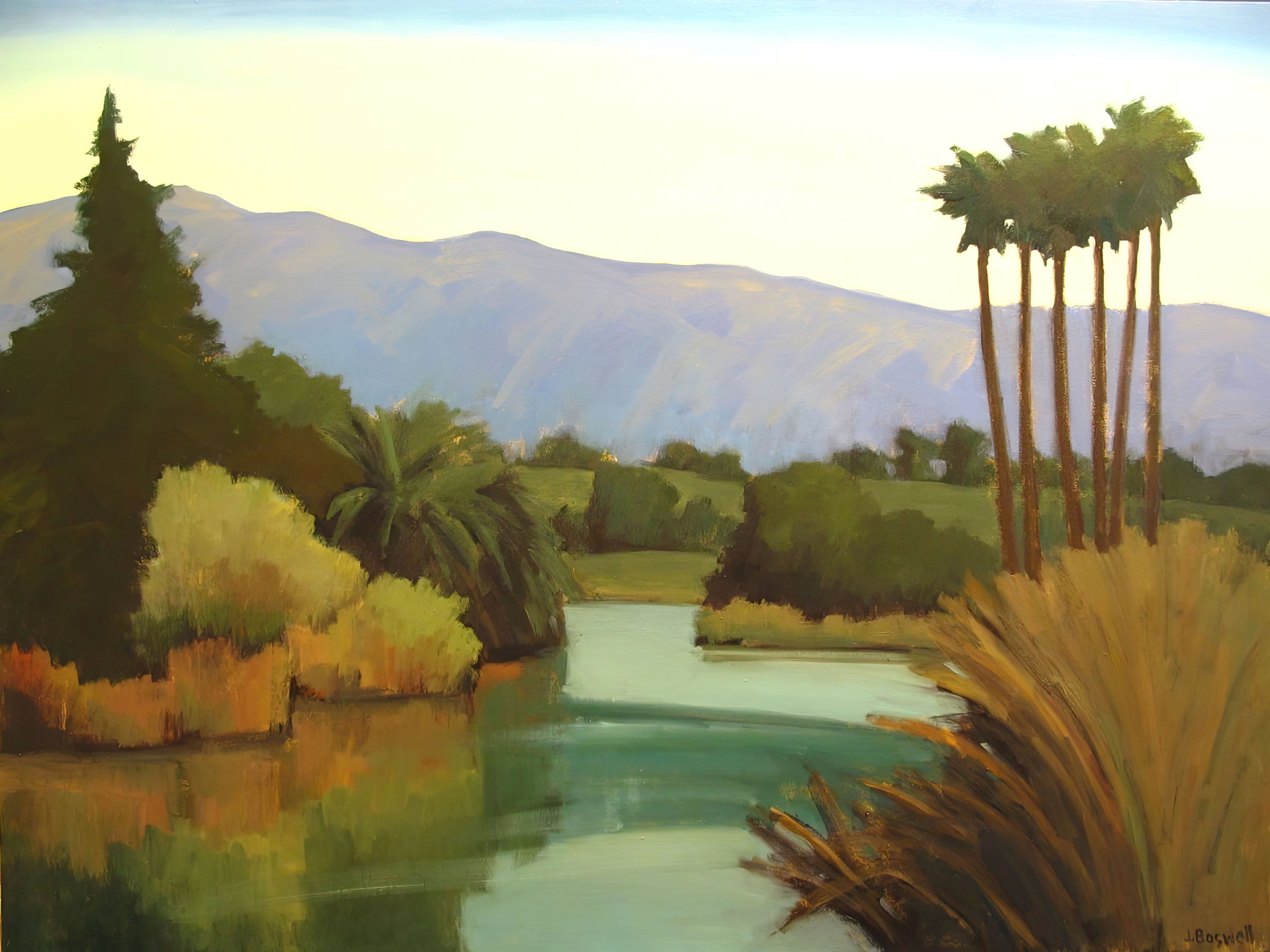 Jennifer Boswell Santa Barbara Art 36x48 Signed Stretched Canvas Print from Original Oil Painting Clouds Bird Refuge Wired to Hang