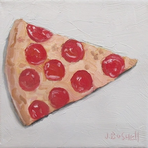 Original Jennifer Boswell 6x6 Pizza Slice Kitchen Painting Textured Food Still Life Original Oil Painting Small Unique Housewarming Gift
