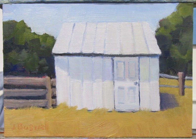 Original Jennifer Boswell White Barn Abstract Landscape Painting Rural Painting Small Unique Original Oil Painting Textured image 2