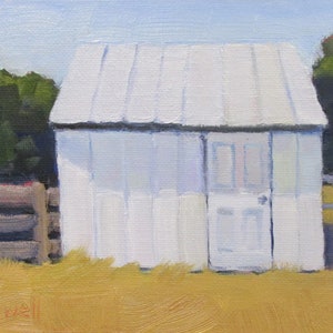 Original Jennifer Boswell White Barn Abstract Landscape Painting Rural Painting Small Unique Original Oil Painting Textured image 1