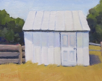 Original Jennifer Boswell White Barn Abstract Landscape Painting Rural Painting Small Unique Original Oil Painting Textured