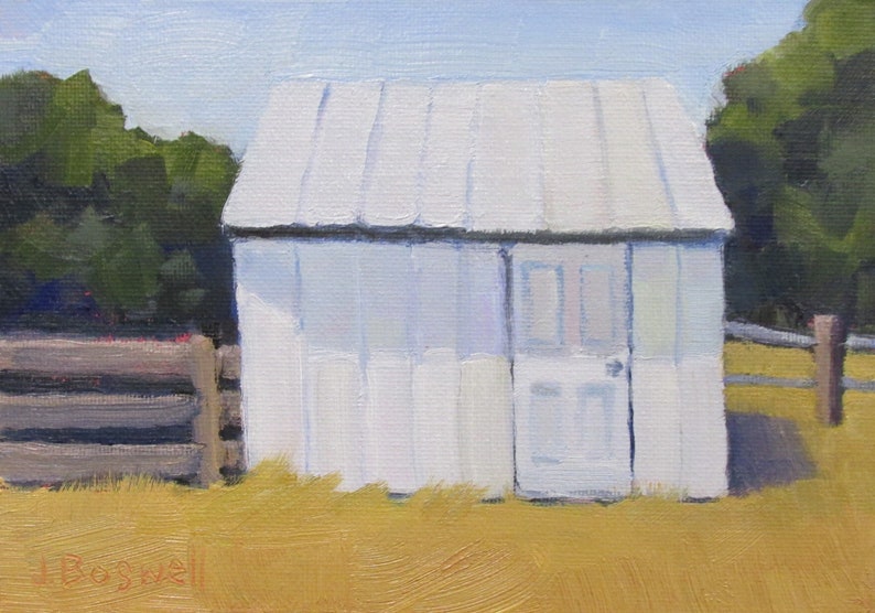 Original Jennifer Boswell White Barn Abstract Landscape Painting Rural Painting Small Unique Original Oil Painting Textured image 1