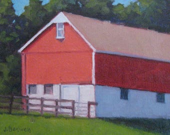 Barn Painting Original Oil Painting 8x10 Red Barn Rural Landscape Modern Impressionist Unique Gift for Him or Her Jennifer Boswell