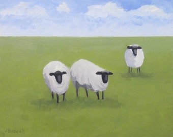 Jennifer Boswell Sheep 20x16 Signed Canvas Print from Original Oil Painting Farmhouse Art Landscape Nursery Gift Housewarming Ready to Hang