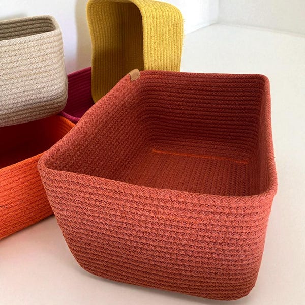 Cotton Rope Basket, Custom Size Basket, Square Storage Basket, Colorful Basket, Storage Baskets,  Cotton Rope Organizer, Housewarming Gift