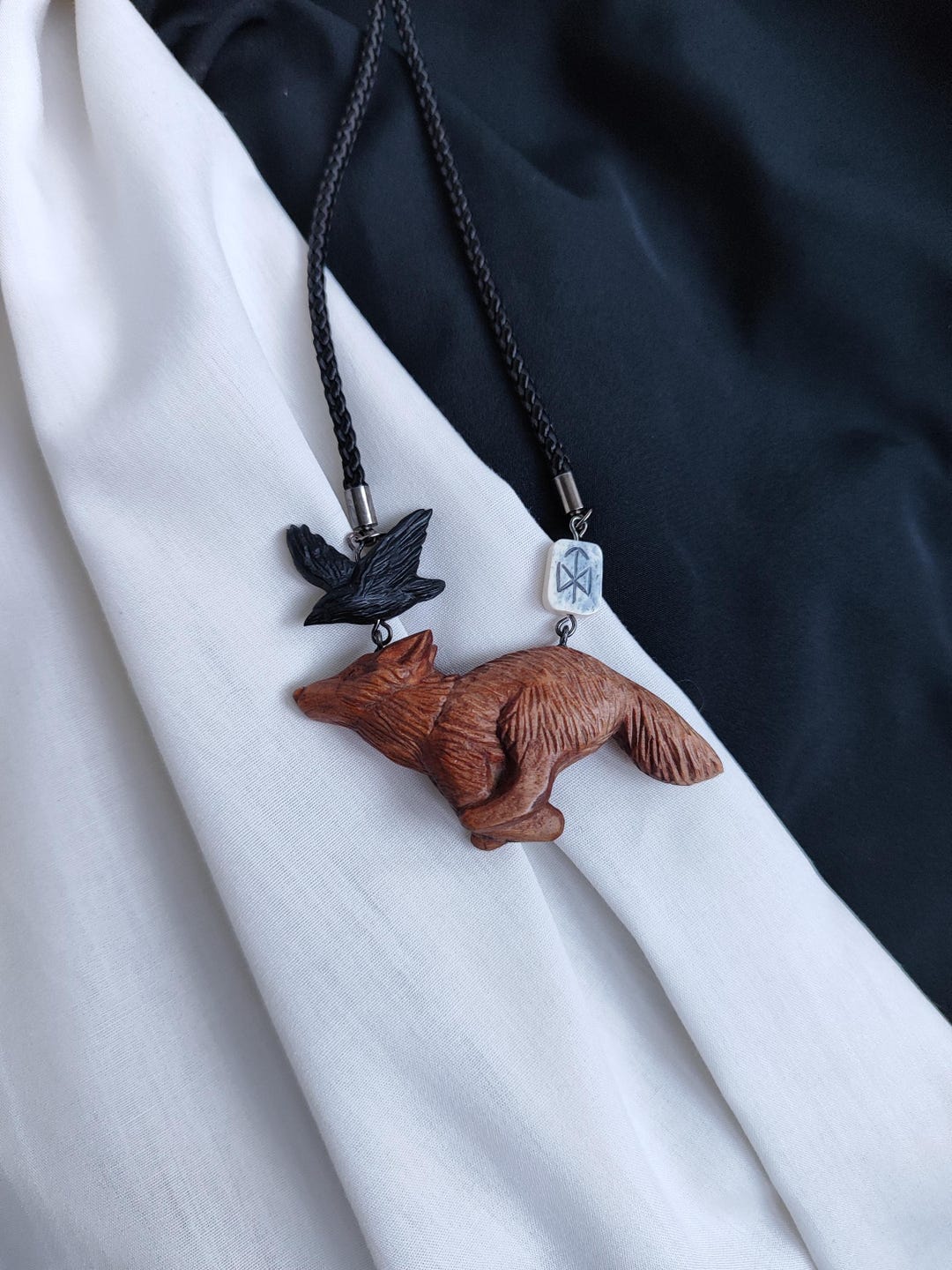 Wolf Rune Bind Hand Carved Wolf Pendant - Runic Wolf and Raven Amulet | Bone Talisman ...