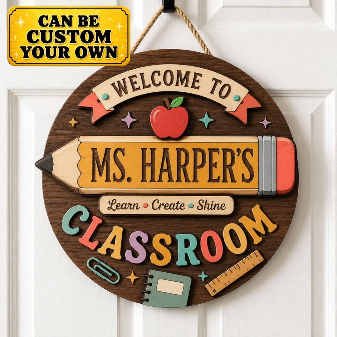 Personalized Teacher Door Sign: 3D Wood Classroom Decor, Back to School ...