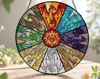 Wings Of Fire Dragons Stained Glass Suncatcher, Queen Of Pyrrhia Suncatcher, Nightwings Seawings Icewings Window Hanger, Fantasy Novel Lover