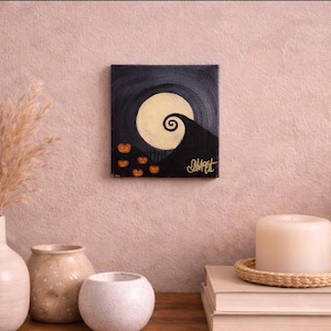 Moonlit Spiral Peak - Acrylic Miniature Painting – Original Spooky Halloween Art, 4x4 Canvas