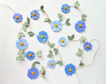 Wool Felt Daisy Chain Garland: Light Blue Party Decor