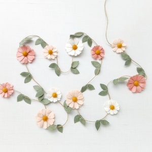 Wool Felt Daisy Chain Garland- Blush Pink, Ivory and Wheat- Two Groovy/ Wild One Party Accessories- Woodland Party Decor- Daisy Wall Decor image 11