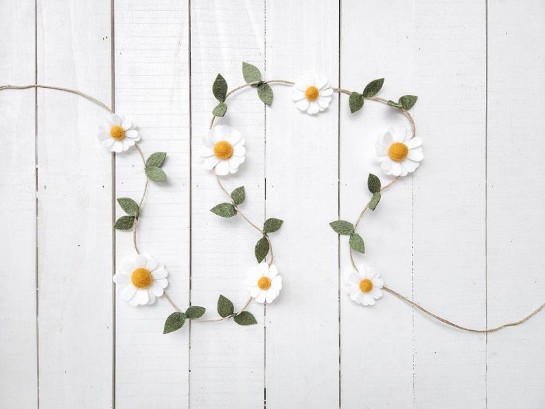 Wool Felt Daisy Chain Garland-Pick Your Color Daisy Two Groovy/ Wild One Party Accessories Woodland Party Decor Daisy Wall Decor image 5