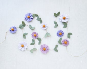 Purple Wool Felt Daisy Chain Garland- Lilac Purples  - Two Groovy/ Wild One Party Accessories- Woodland Party Wall Decor- Baby shower Decor