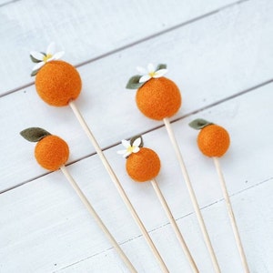 Felt Orange Cake Toppers: Boho Baby Shower Clementine Party Decor (Set of 5)