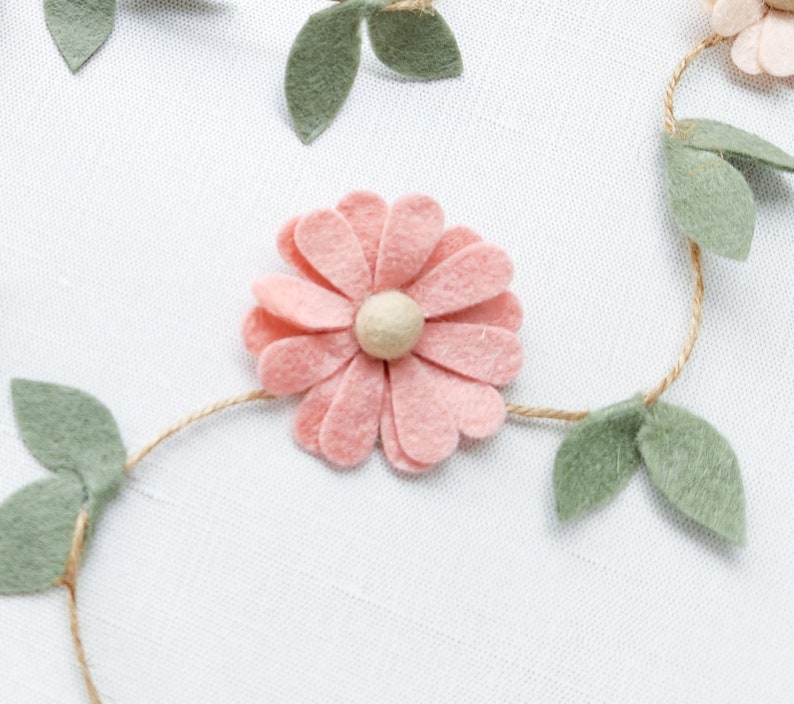 Wool Felt Daisy Chain Garland- Blush Pink, Ivory and Wheat- Two Groovy/ Wild One Party Accessories- Woodland Party Decor- Daisy Wall Decor image 9