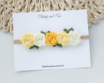 Baby Headband- Yellow Rose Garland- Baby Girl Headband -Baby Headbands-Newborn Headband- Baby Shower Gift- Girls Headband