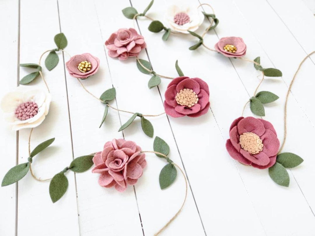 Wool Felt Flower Garland wall Hanging Boho Home Decor Nursery/ Wedding
