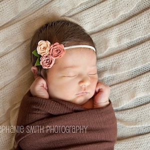 Baby Felt Flower Headband - Peach, Vintage PIink and Grapefruit -Headband -Baby Girl Headband -Baby Headband-Newborn Headband-Girls Headband