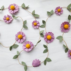 Wool Felt Daisy Chain Garland-Pick Your Color Daisy Two Groovy/ Wild One Party Accessories Woodland Party Decor Daisy Wall Decor image 7