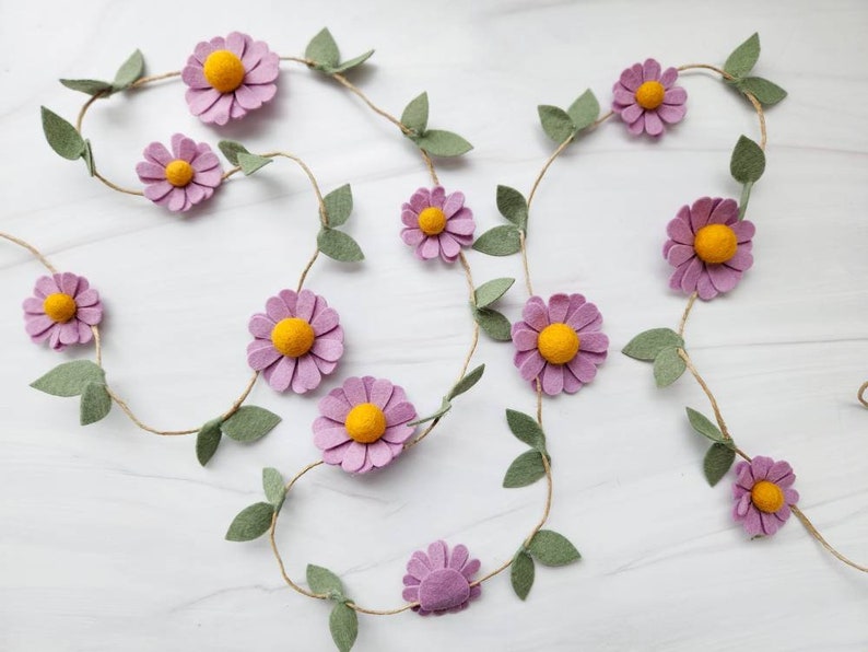 Wool Felt Daisy Chain Garland-Pick Your Color Daisy Two Groovy/ Wild One Party Accessories Woodland Party Decor Daisy Wall Decor image 7