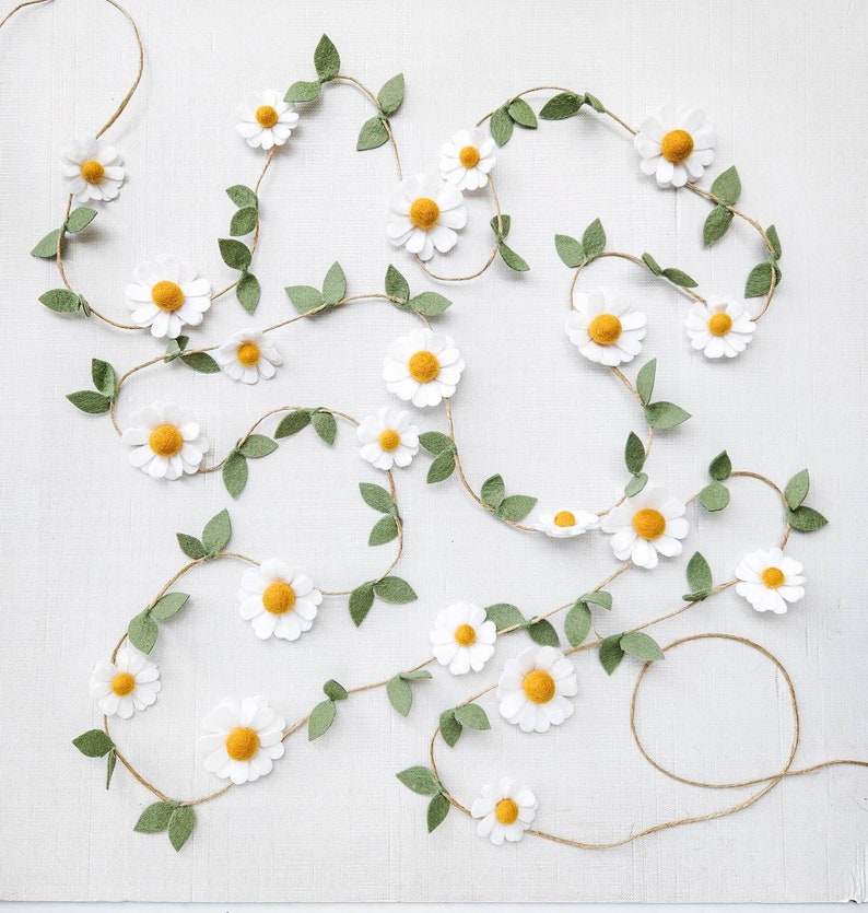 Wool Felt Daisy Chain Garland-Pick Your Color Daisy Two Groovy/ Wild One Party Accessories Woodland Party Decor Daisy Wall Decor image 4