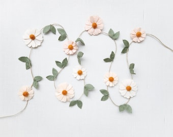Neutral Wool Felt Daisy Chain Garland- Wheat, Vanilla and Ivory - Two Groovy/ Wild One Party Accessories- Woodland Party Decor- Daisy Decor