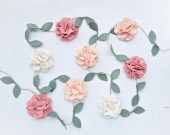 Wool Felt Flower Garland: Blush Pink and Ivory Nursery Decor Floral Baby Room Decorations
