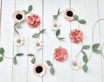 Wool Felt Flower Garland: Blush Pink Boho Nursery Decor