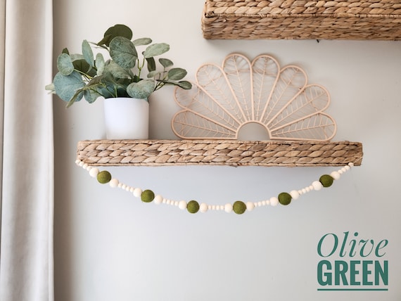 Boho Felt Pom and Wooden Bead Garland Decor | Pick your Color| Farmhouse Garland | Bead Garlands | Fall | Winter| Christmas Tree Decorations