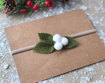 Winter White Holly Berry Christmas Headband or Hair Clip- Felt Berry Headband- Christmas Headband - Holiday Accessories- Mistletoe
