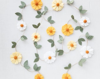 Spring Wool Felt Daisy Chain Garland- Yellow and White - Two Groovy/ Wild One Party Accessories- Woodland Party Decor- Daisy Wall Decor