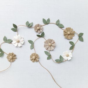 Neutral Wool Felt Daisy Garland: Woodland Party Decor in Taupe Browns