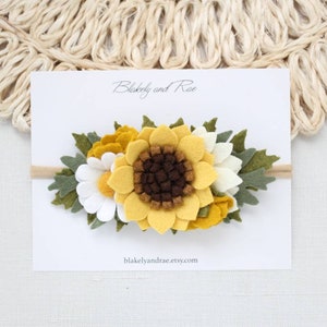 Fall Sunflower and Daisy Bouquet  Headband OR Planner Swag in mustards  -Wildflower Felt Flower Bouquet Headband Headband-