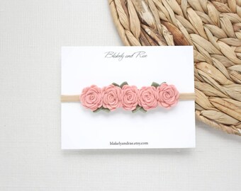 BLUSH Pink Rose Garland Headband  - Newborn Baby to Adult - Wool Felt Flower HEADBAND Crown- Birthday, Wedding Baptism Headbands