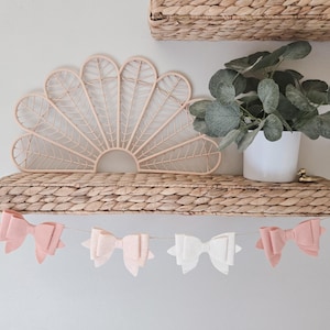 Wool Felt Bow Garland- Blush Pink,  Ivory and Wheat- Boho Wall Decor- Baby's Room Decor- Baby Shower Banner- Photography Backdrop Props