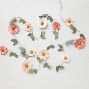 Wool Felt Daisy Chain Garland- Blush Pink, Ivory and Wheat- Two Groovy/ Wild One Party Accessories- Woodland Party Decor- Daisy Wall Decor image 12