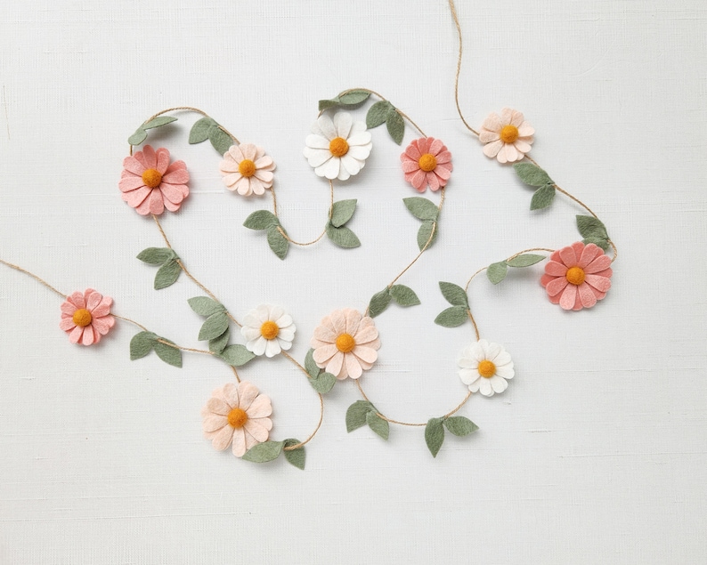Wool Felt Daisy Chain Garland- Blush Pink, Ivory and Wheat- Two Groovy/ Wild One Party Accessories- Woodland Party Decor- Daisy Wall Decor image 12