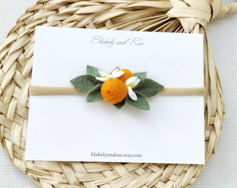 Little Cutie Orange  Headband- Orange Clementine Citrus Headband- First Birthday Headband- Orange Blossom - Smash Cake Accessories